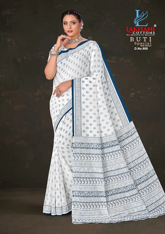 Lakhani Buti Special Vol 09 Pure Cotton Printed White Shade Sarees