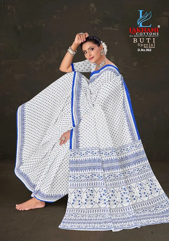 Lakhani Buti Special Vol 09 Pure Cotton Printed White Shade Sarees