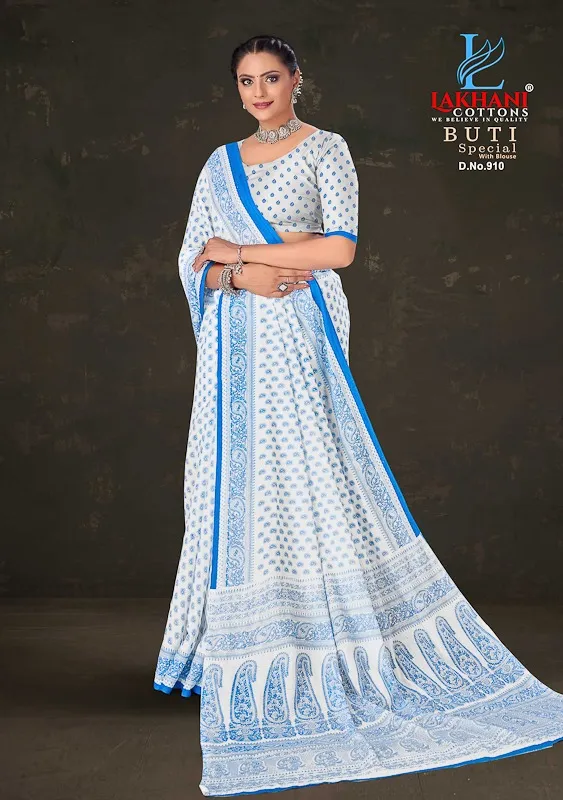 Lakhani Buti Special Vol 09 Pure Cotton Printed White Shade Sarees