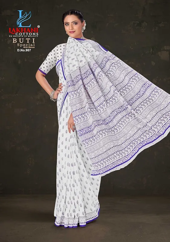 Lakhani Buti Special Vol 09 Pure Cotton Printed White Shade Sarees