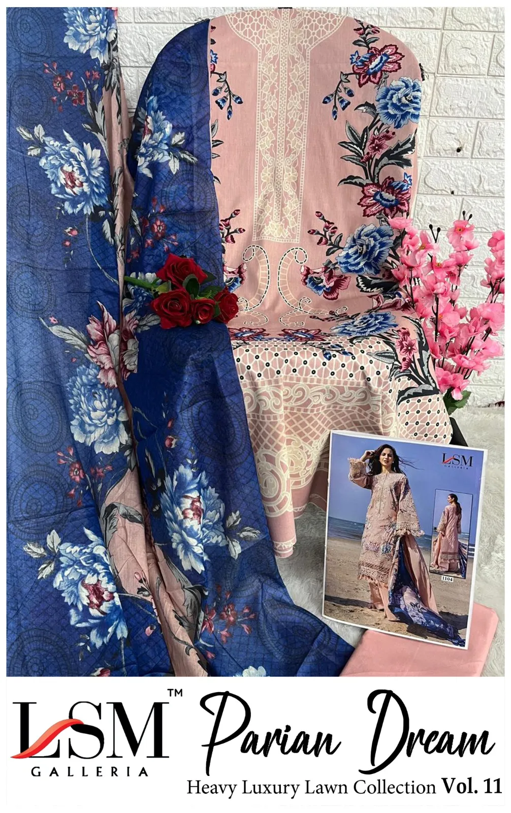 LSM Galleria Parian Dream Heavy Luxury Lawn Collection Vol. 11 Designer Pakistani Printer Cotton Suit