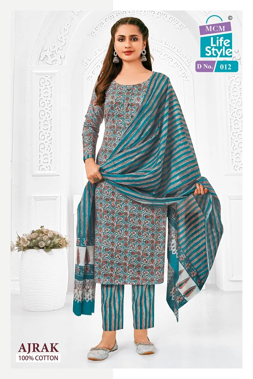 Ajrakh Printed Big Size Daily Wear Cotton Salwar Suit MCM Ajrak Vol 1