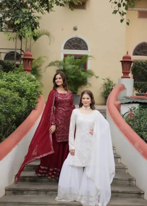 Premium Designer Georgette Sharara Salwar Suit With Heavy Top Wedding Collections