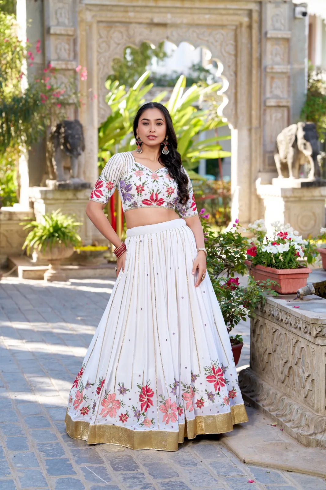 Pure White Flower Embroidery   Ethnic Lehenga Choli Stylish