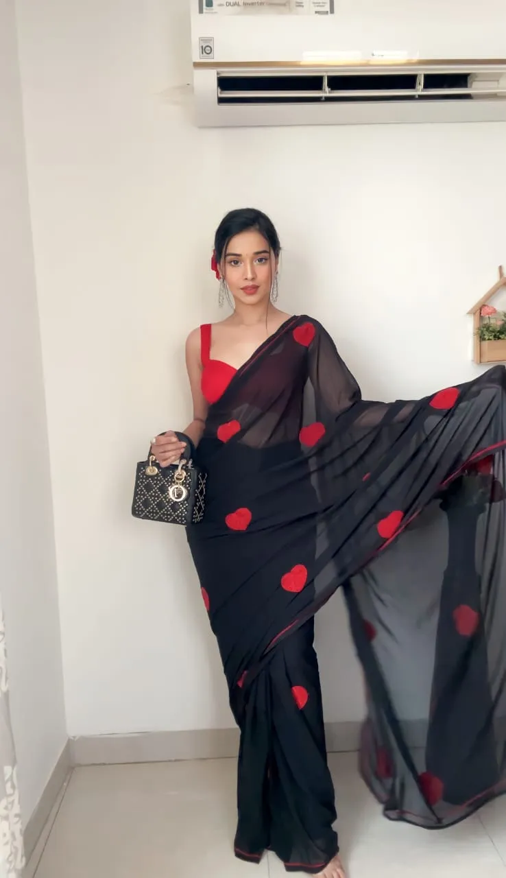 Ready To Wear Valentines Week Saree Gift With Heart Work Ethnic Saree