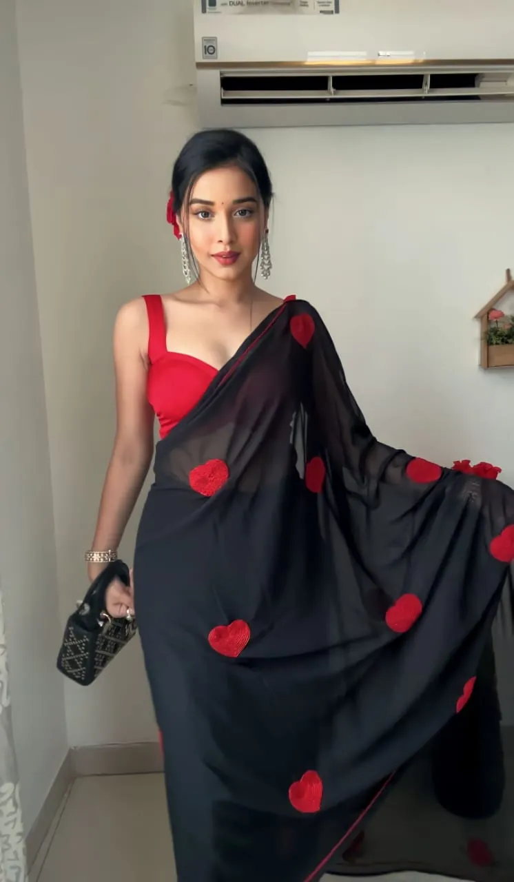 Ready To Wear Valentines Week Saree Gift With Heart Work Ethnic Saree
