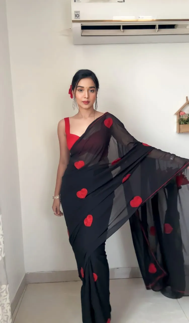 Ready To Wear Valentines Week Saree Gift With Heart Work Ethnic Saree