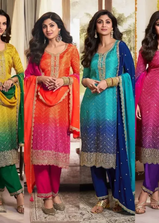 Shilpa Sheety Designer Festival Special Ethnic Kurti with Dupatta and Pant