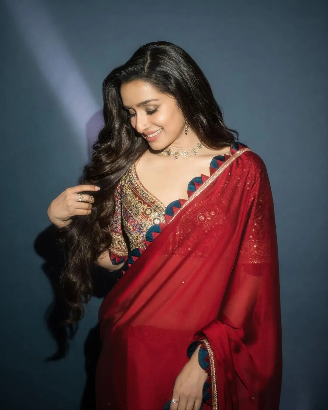 Shraddha Kapoor Saree Dark Red Color Ethnic Saree With Heavy Embroidery Worked Blouse Valentines Special Saree Bollywood Saree