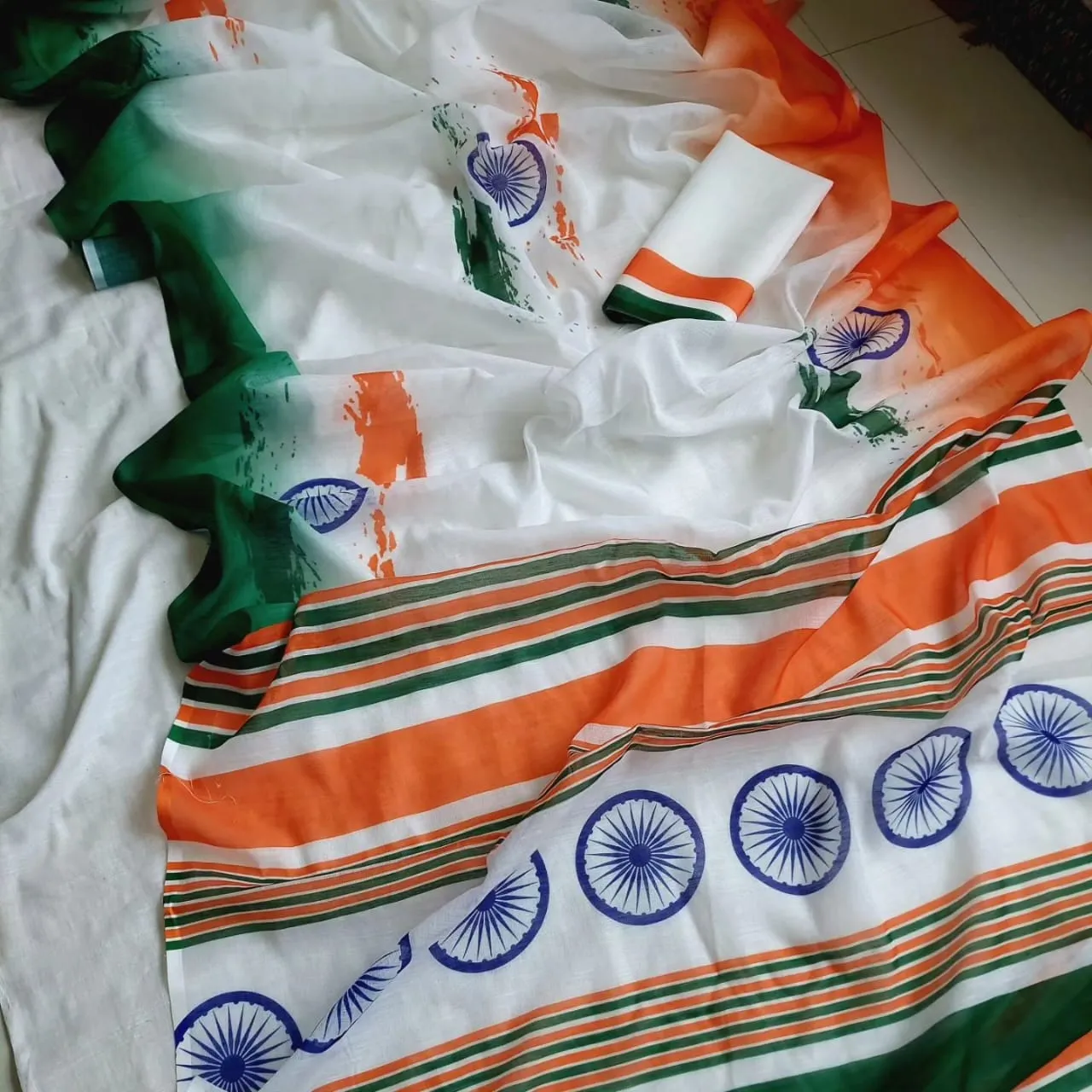 Special Republic Day Tiranga Indian Flag Printed Saree For 26Th January Ethnic Saree