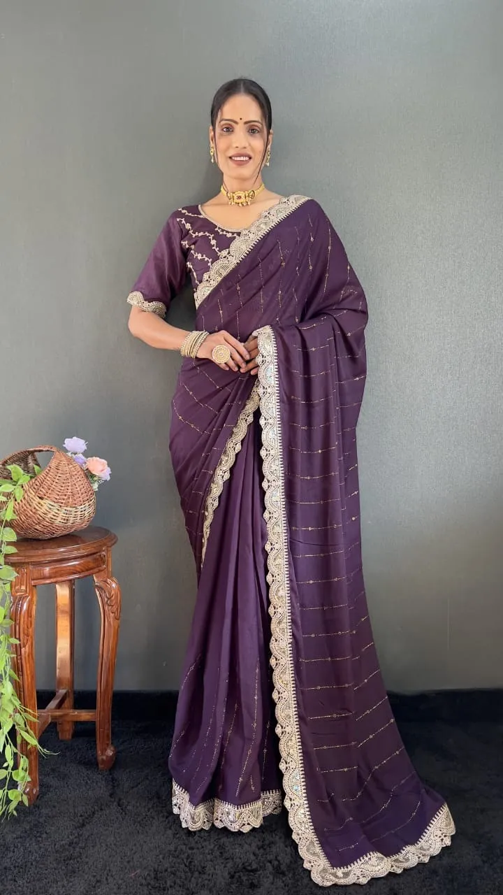 Swarovski Work Ready To Wear Ethnic Saree Wedding Wear Designs in saree