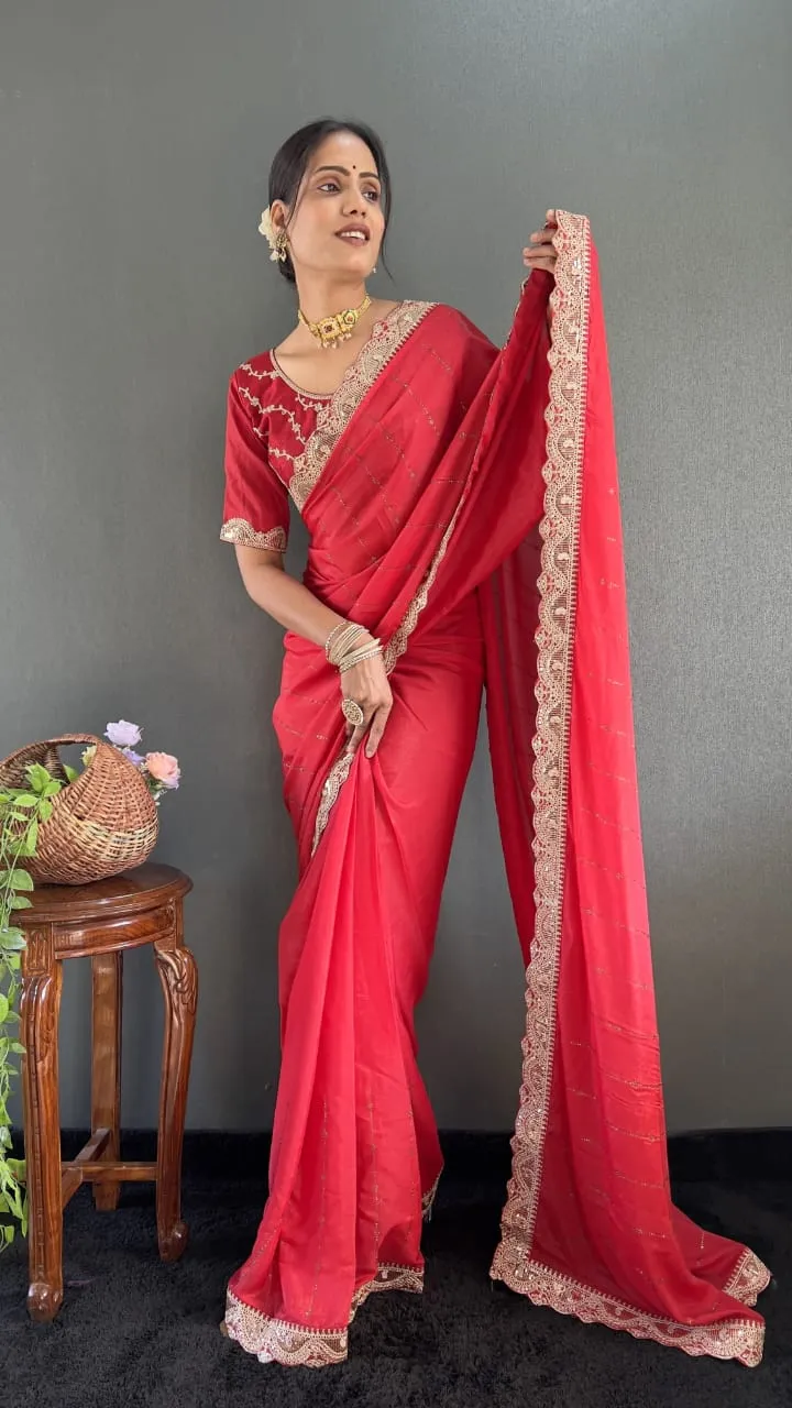 Swarovski Work Ready To Wear Ethnic Saree Wedding Wear Designs in saree