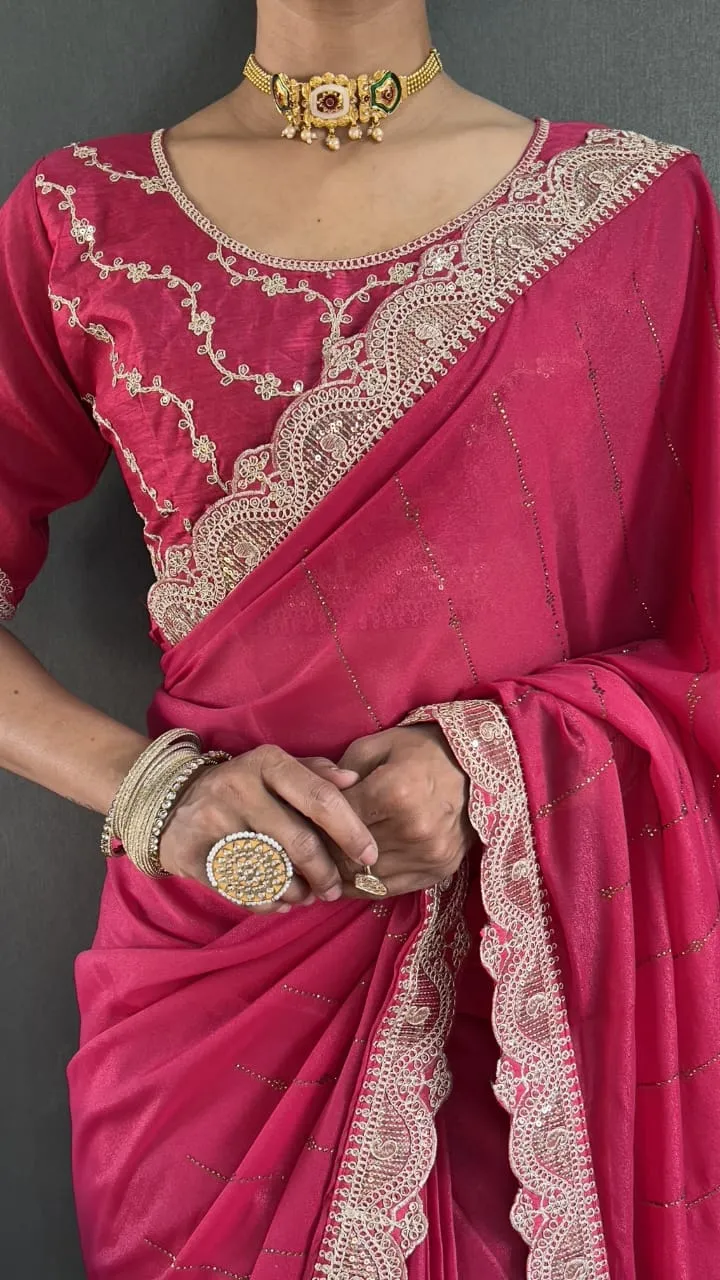 Swarovski Work Ready To Wear Ethnic Saree Wedding Wear Designs in saree