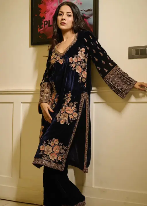 Viscose Velvet Royal Blue Suit Wore By Shehnaaz Gill Trending Velvet Suit