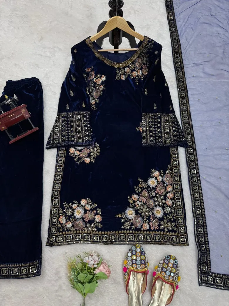 Viscose Velvet Royal Blue Suit Wore By Shehnaaz Gill Trending Velvet Suit