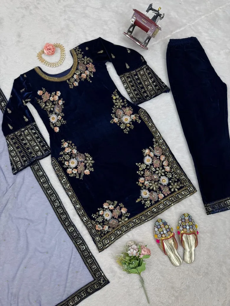 Viscose Velvet Royal Blue Suit Wore By Shehnaaz Gill Trending Velvet Suit