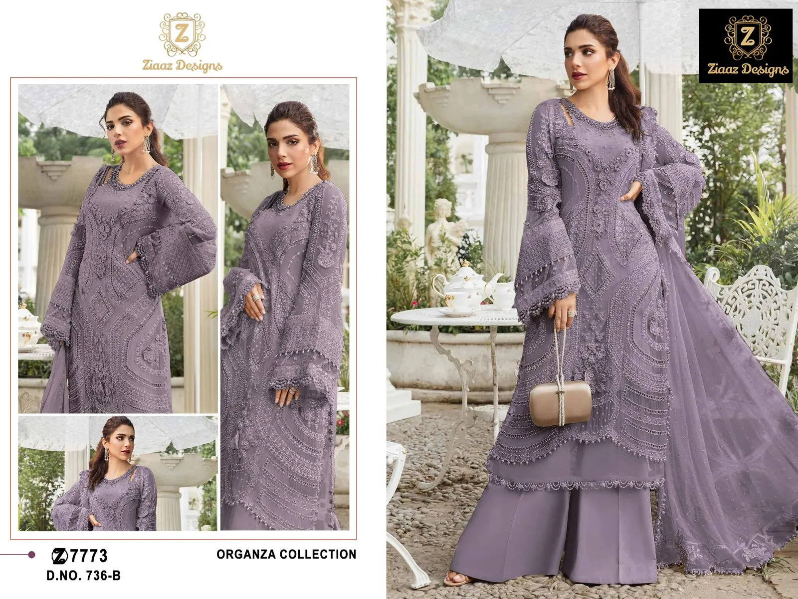 Ziaaz Designer Pakistani Organza Handwork Unstitched Salwar Suit