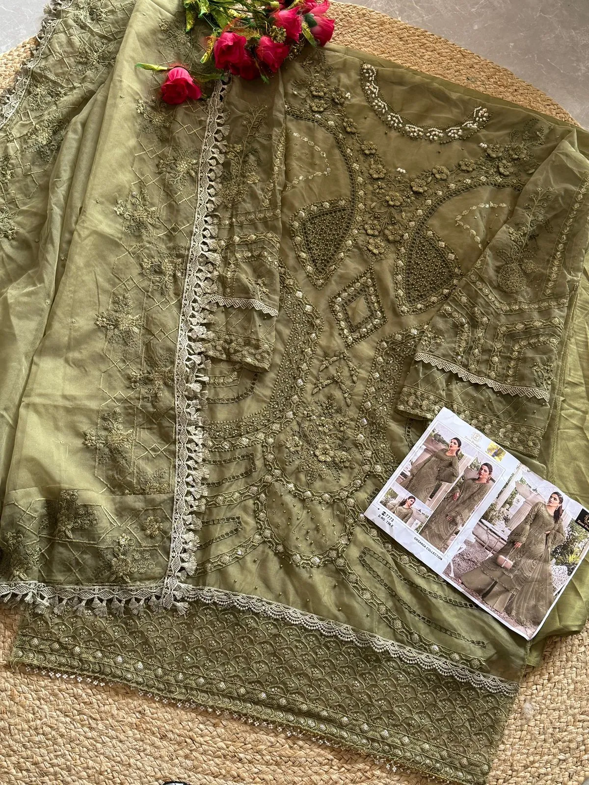 Ziaaz Designer Pakistani Organza Handwork Unstitched Salwar Suit