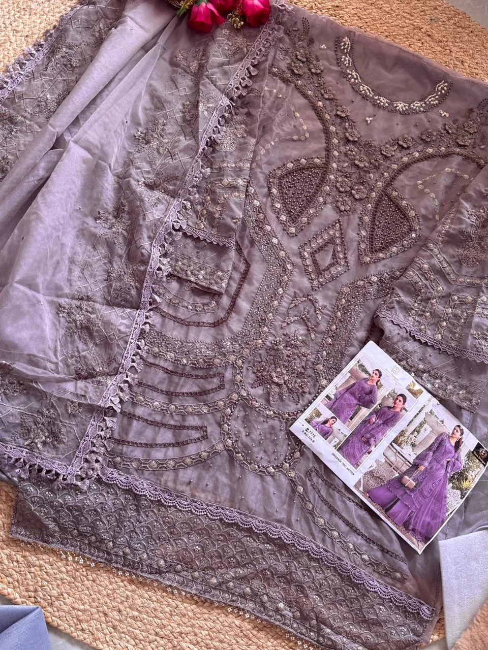 Ziaaz Designer Pakistani Organza Handwork Unstitched Salwar Suit