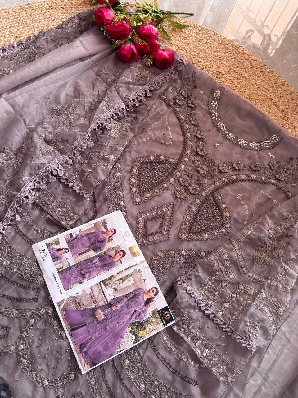 Ziaaz Designer Pakistani Organza Handwork Unstitched Salwar Suit
