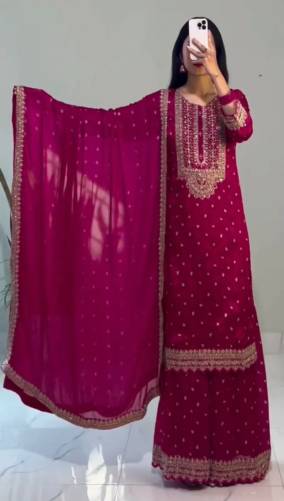 Beautiful Red Sharara Salwar Set With Hevvy Embroidery
