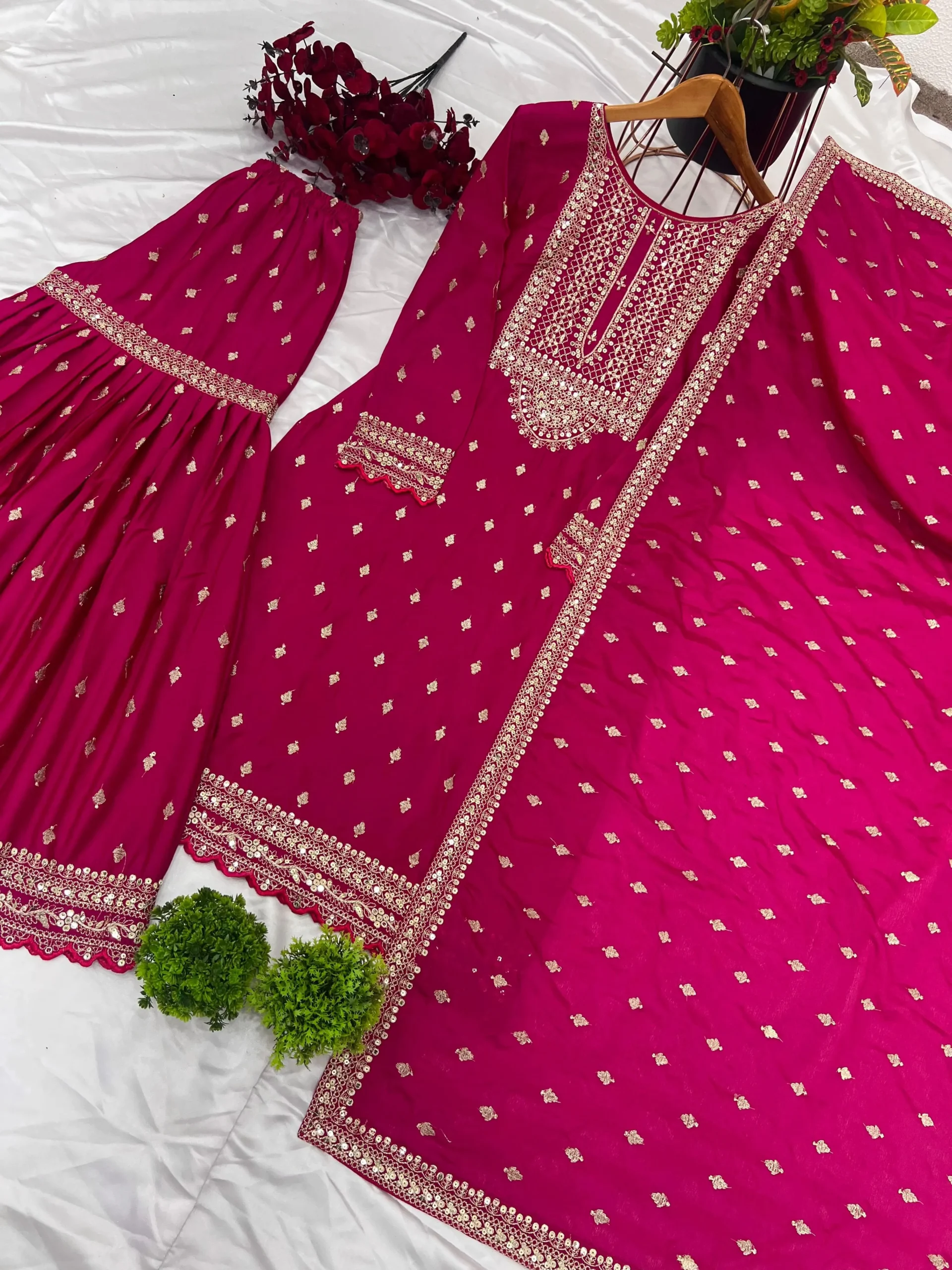 Beautiful Red Sharara Salwar Set With Hevvy Embroidery