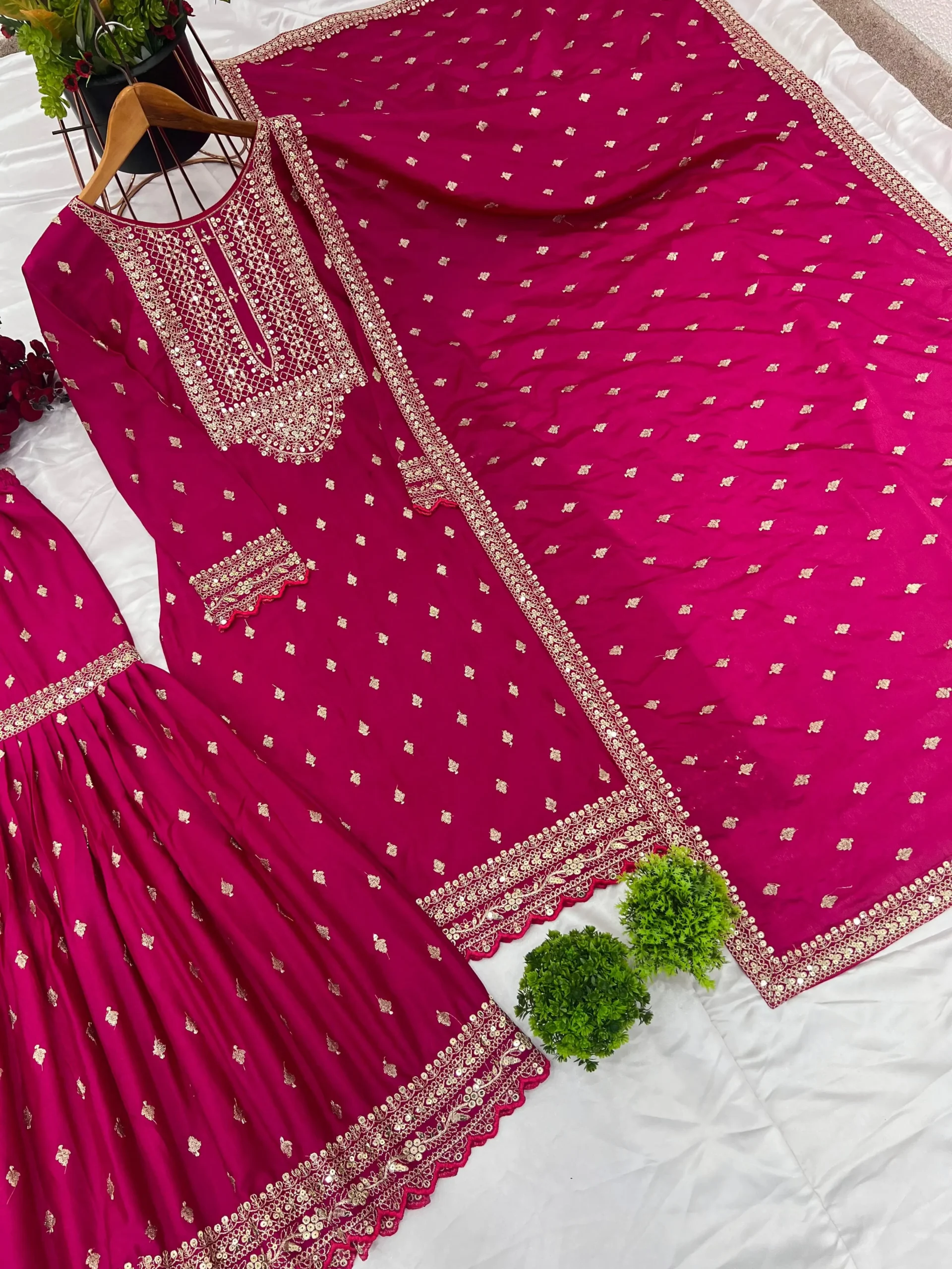 Beautiful Red Sharara Salwar Set With Hevvy Embroidery
