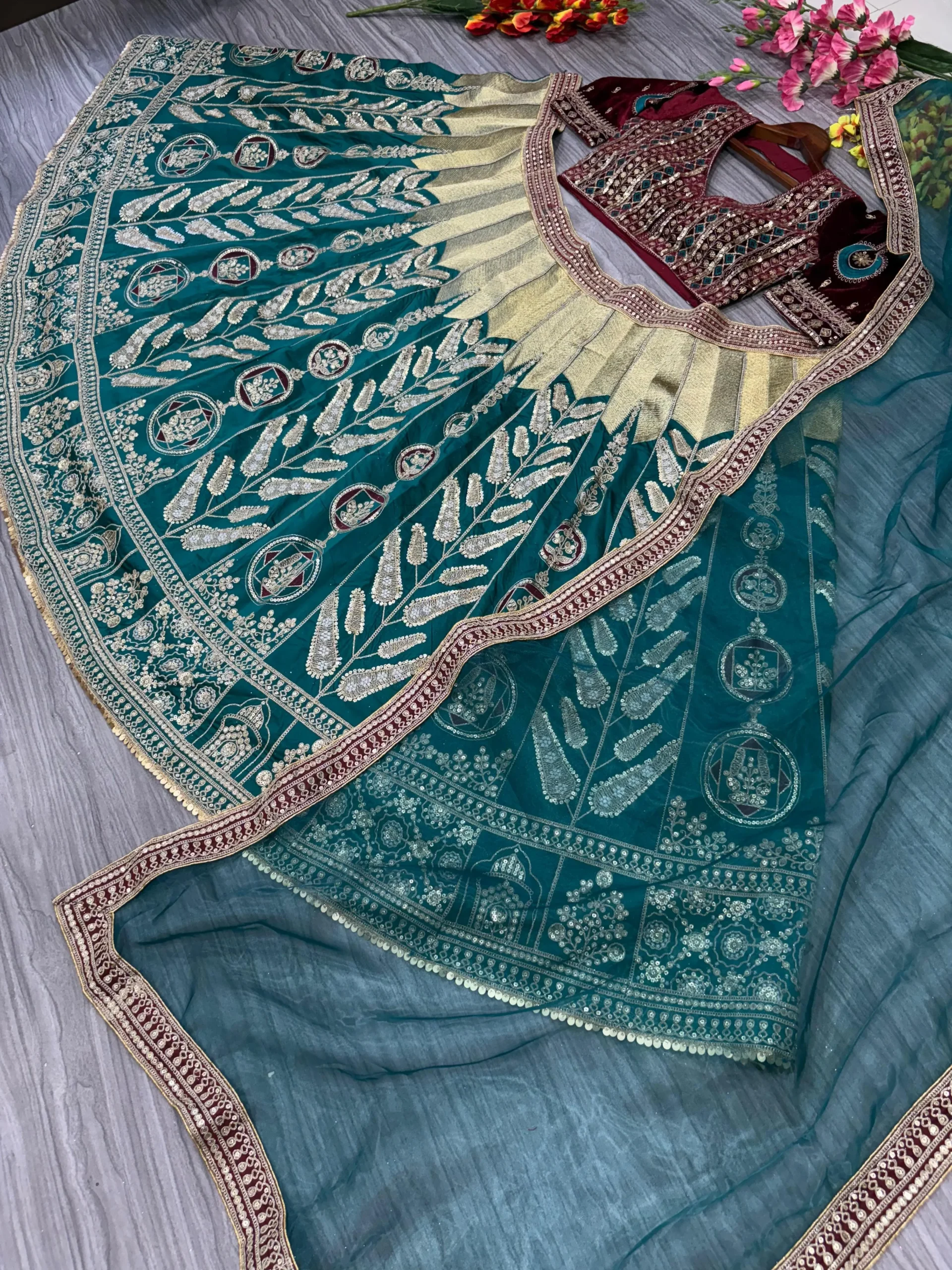 Embellished Green Bollywood Silk Lehenga Choli With Heavy Embroidery And Sequince Work