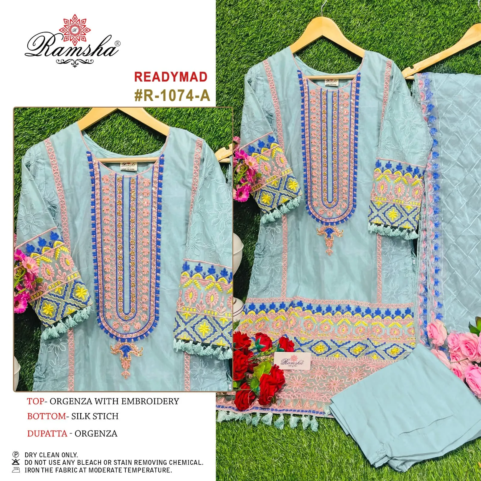 RAMSHA R-1074 Organza Readymade Pakistani Dress For Eid