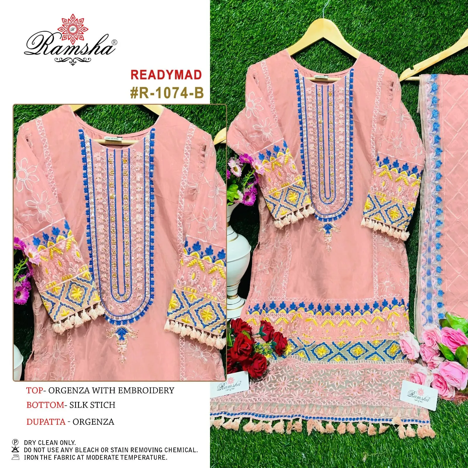 RAMSHA R-1074 Organza Readymade Pakistani Dress For Eid