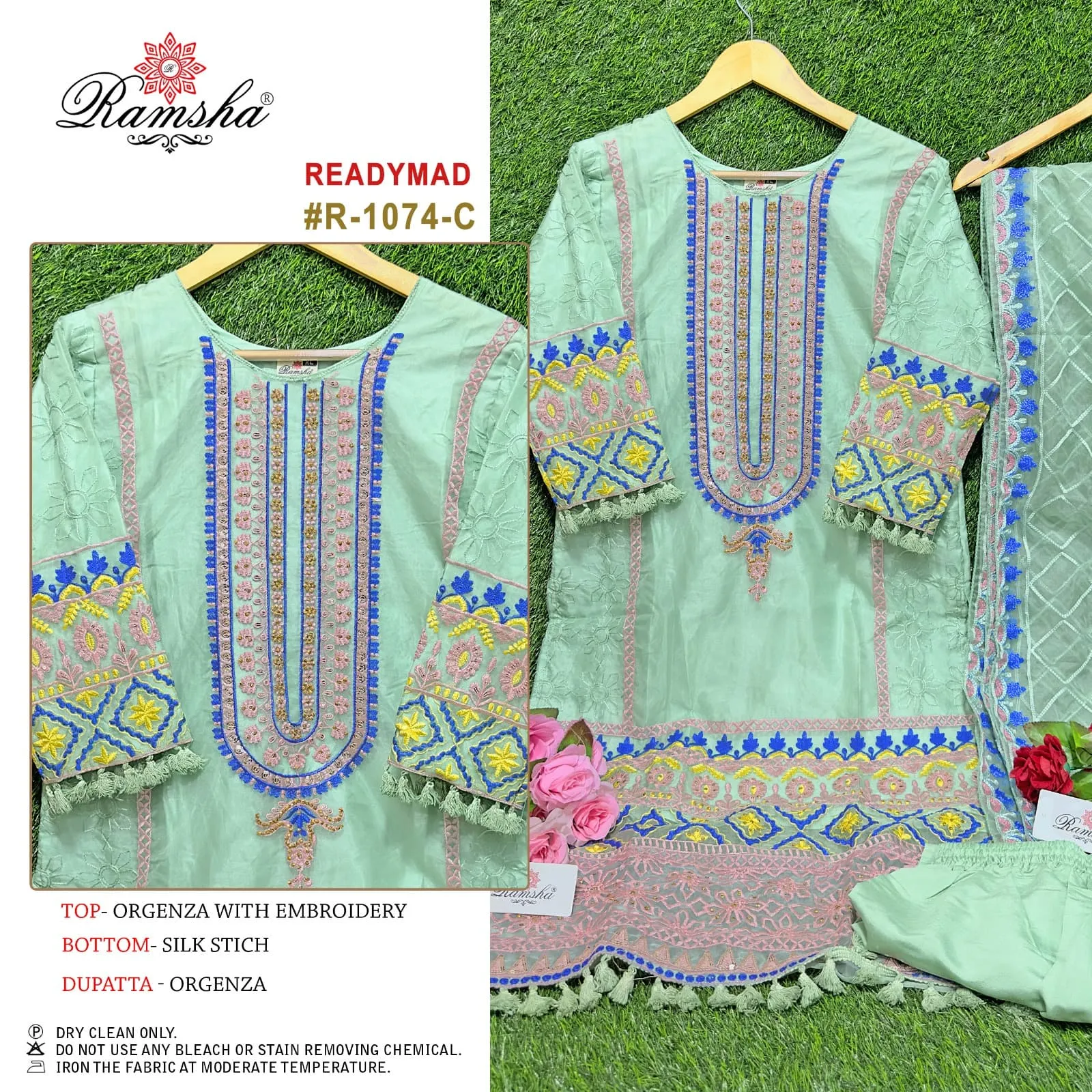 RAMSHA R-1074 Organza Readymade Pakistani Dress For Eid