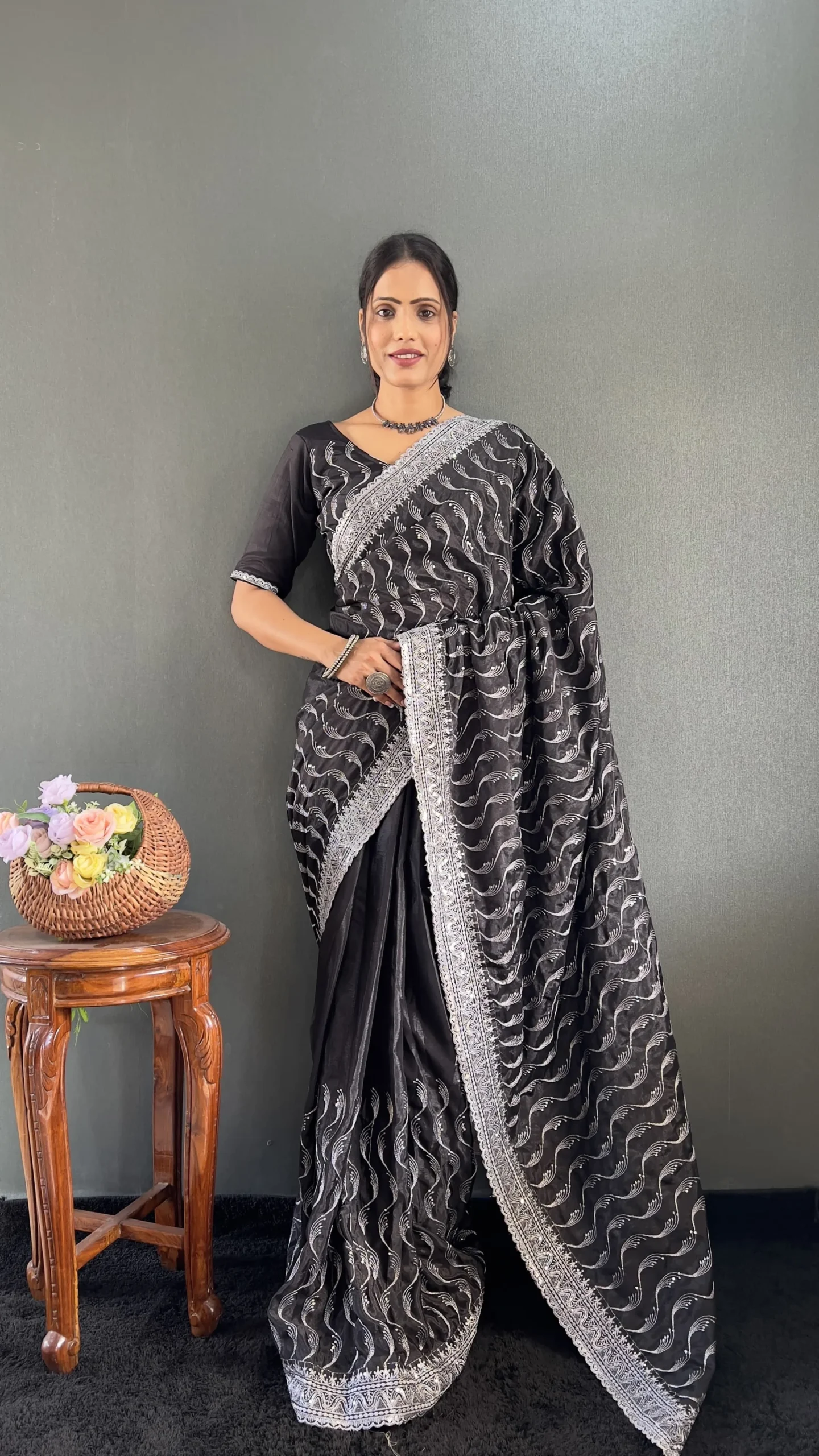 Ready To Wear Wedding Saree With Heavy Embroidery And Sequins Work