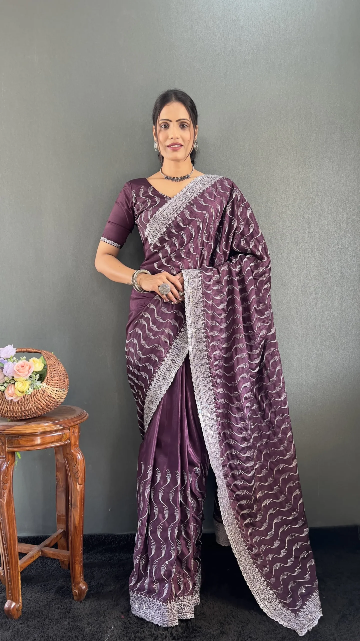 Ready To Wear Wedding Saree With Heavy Embroidery And Sequins Work