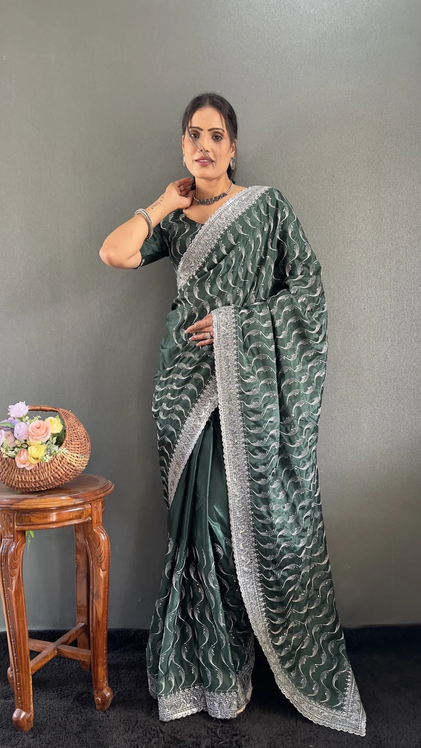 Ready To Wear Wedding Saree With Heavy Embroidery And Sequins Work