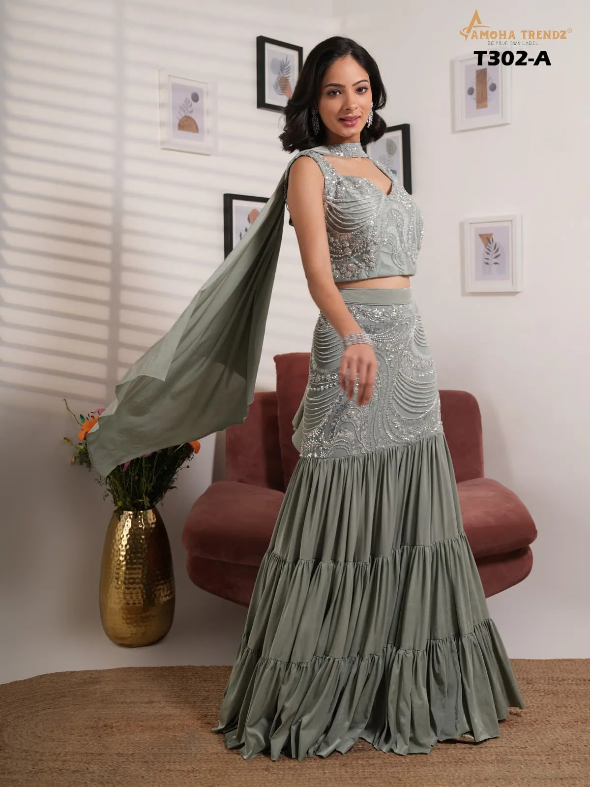 Readymade Fancy Crop Top Wedding Wear