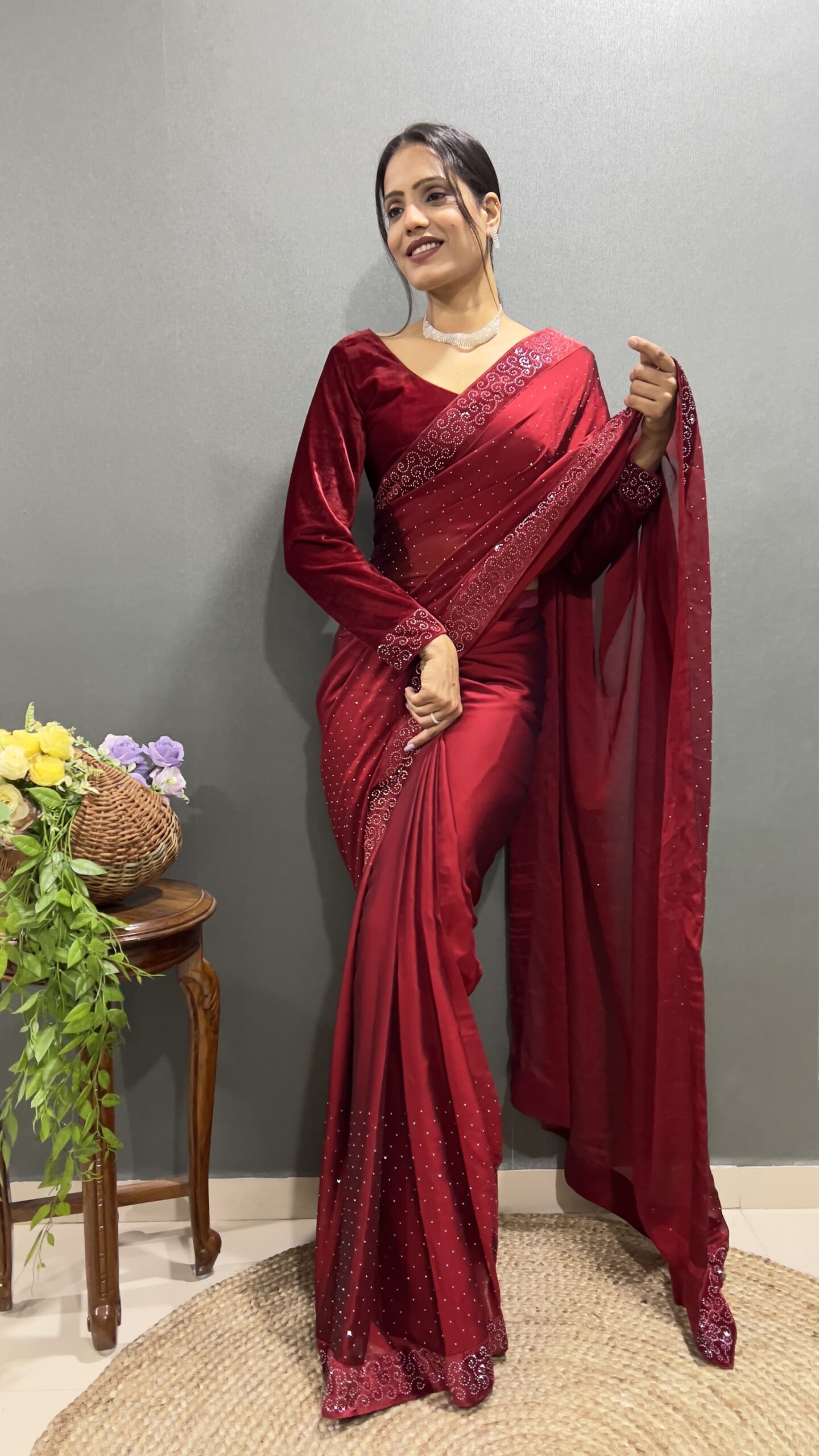 Beautiful Ready To Wear Saree With Stitched Blouse For Party Wear