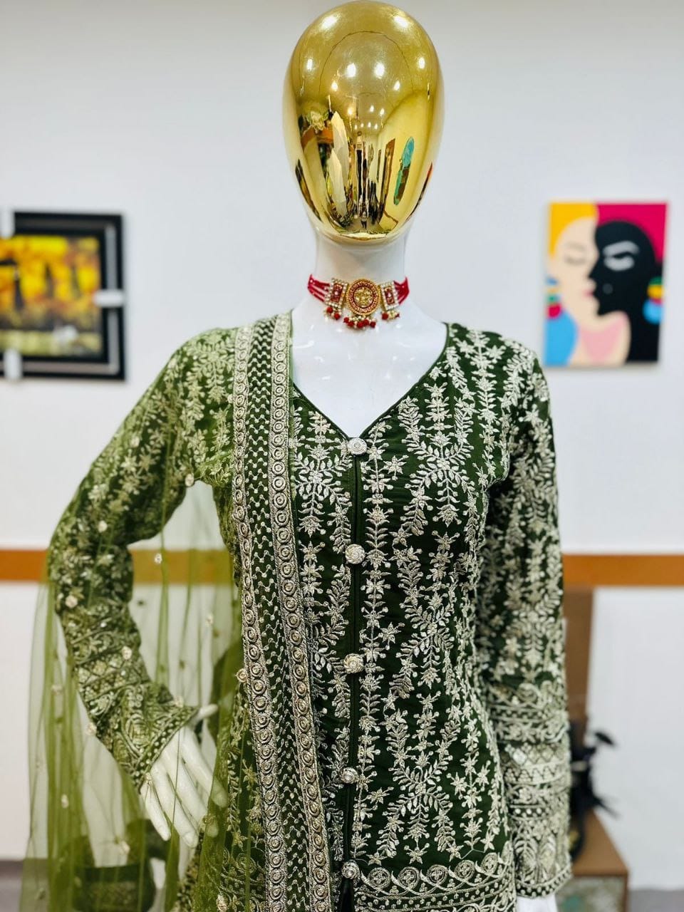 Pakistani Style Green Sharara Suits For Girls