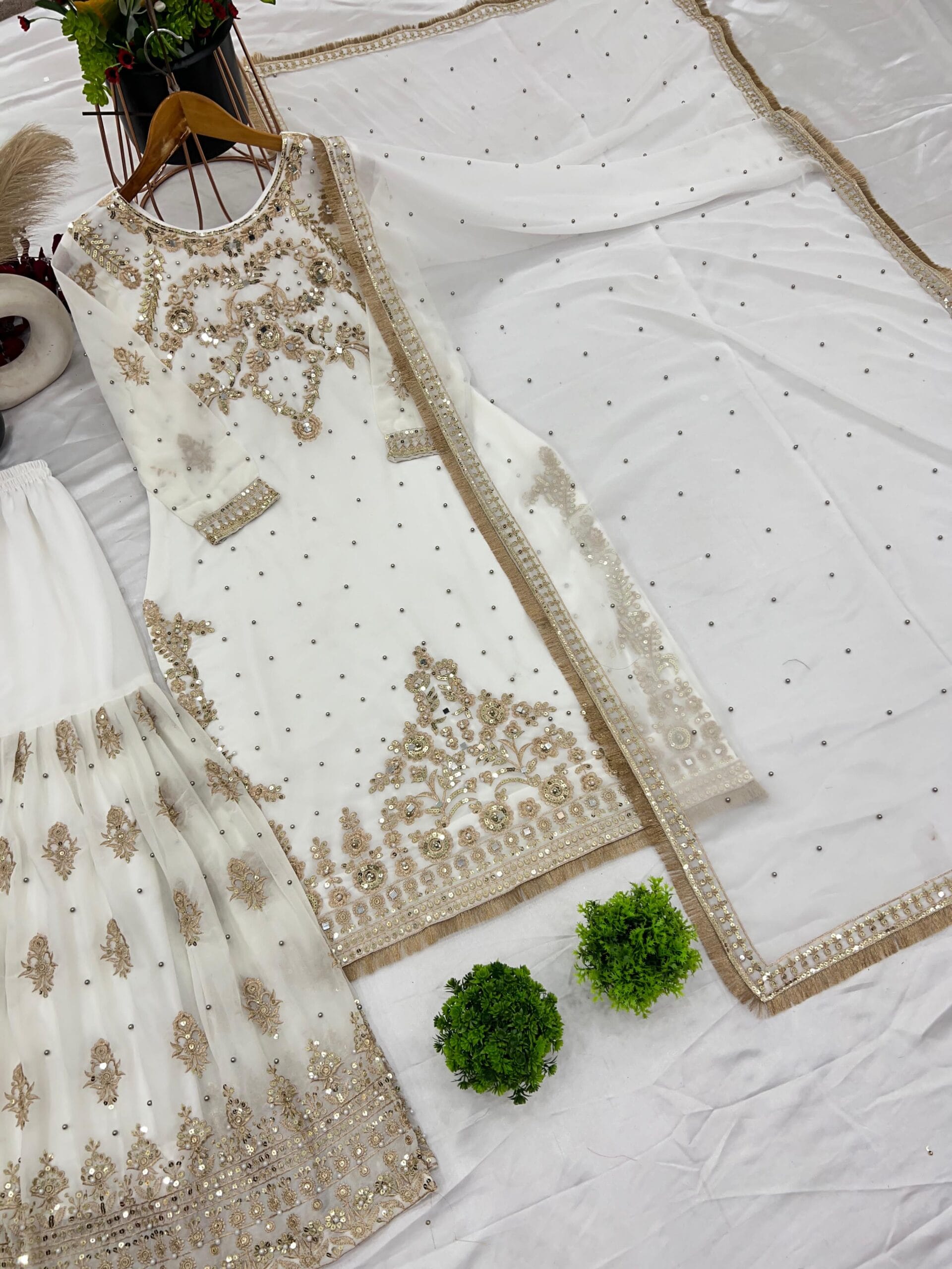 Premium White Pakistani Sharara Suit Replica Fashion