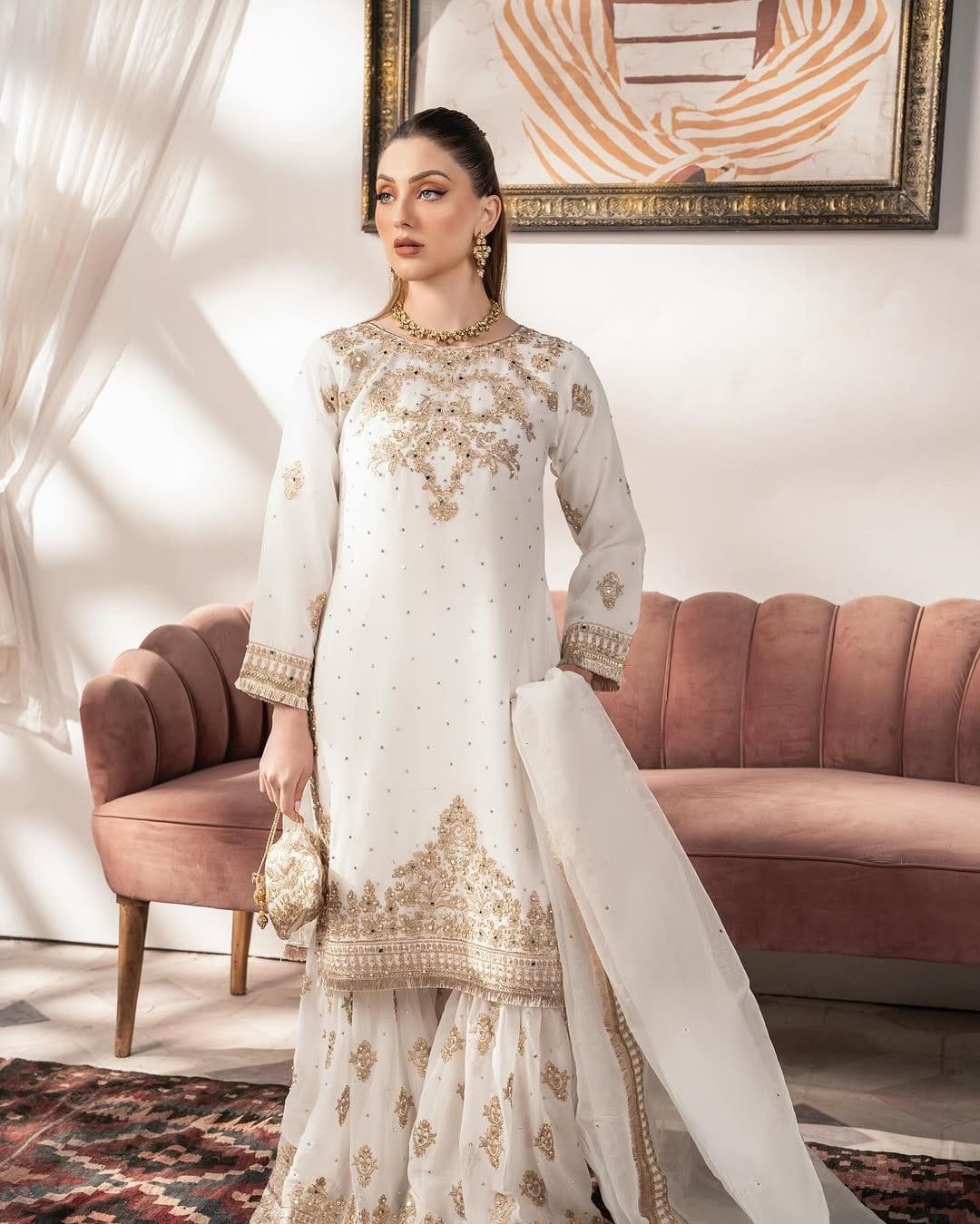 Premium White Pakistani Sharara Suit Replica Fashion