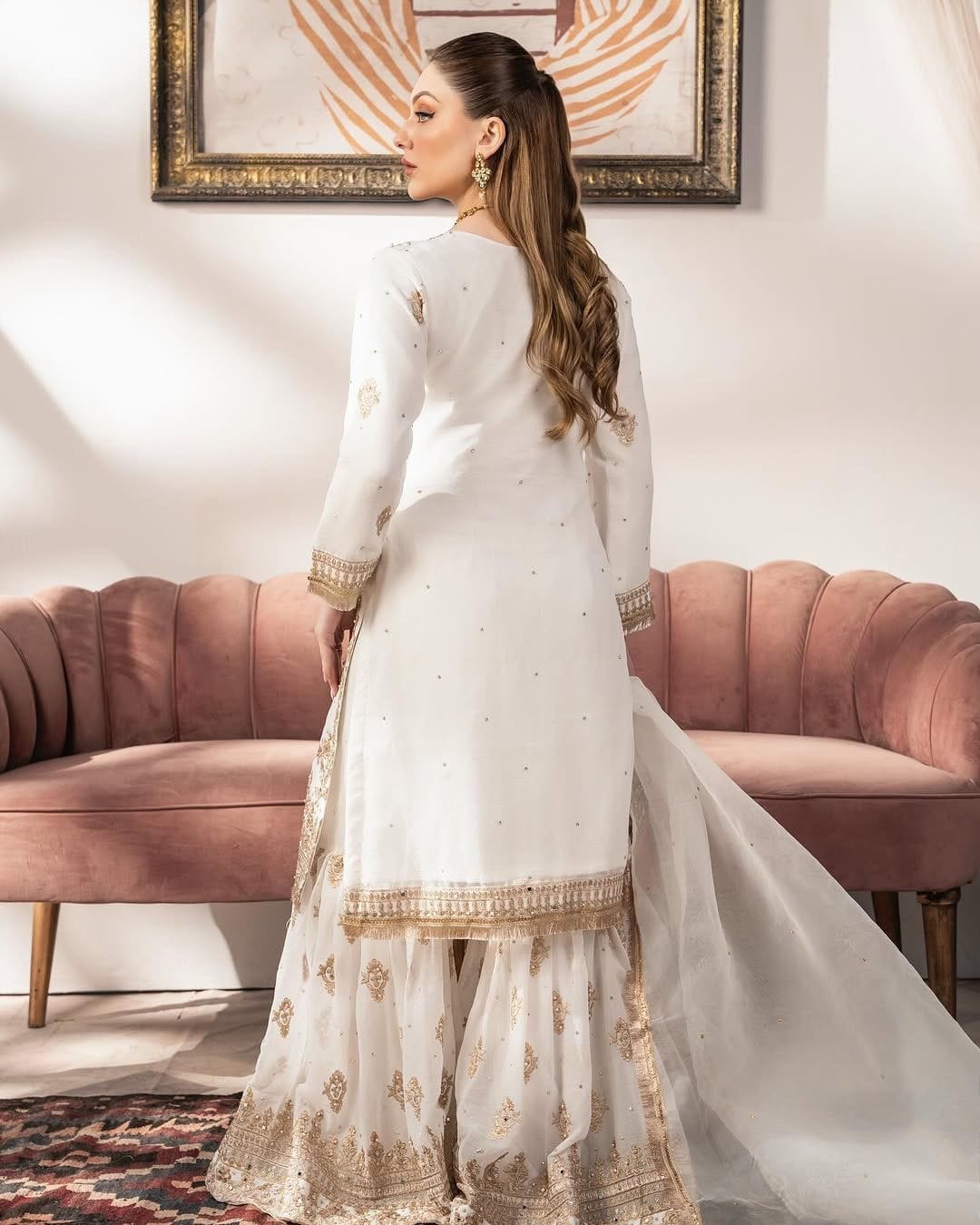 Premium White Pakistani Sharara Suit Replica Fashion