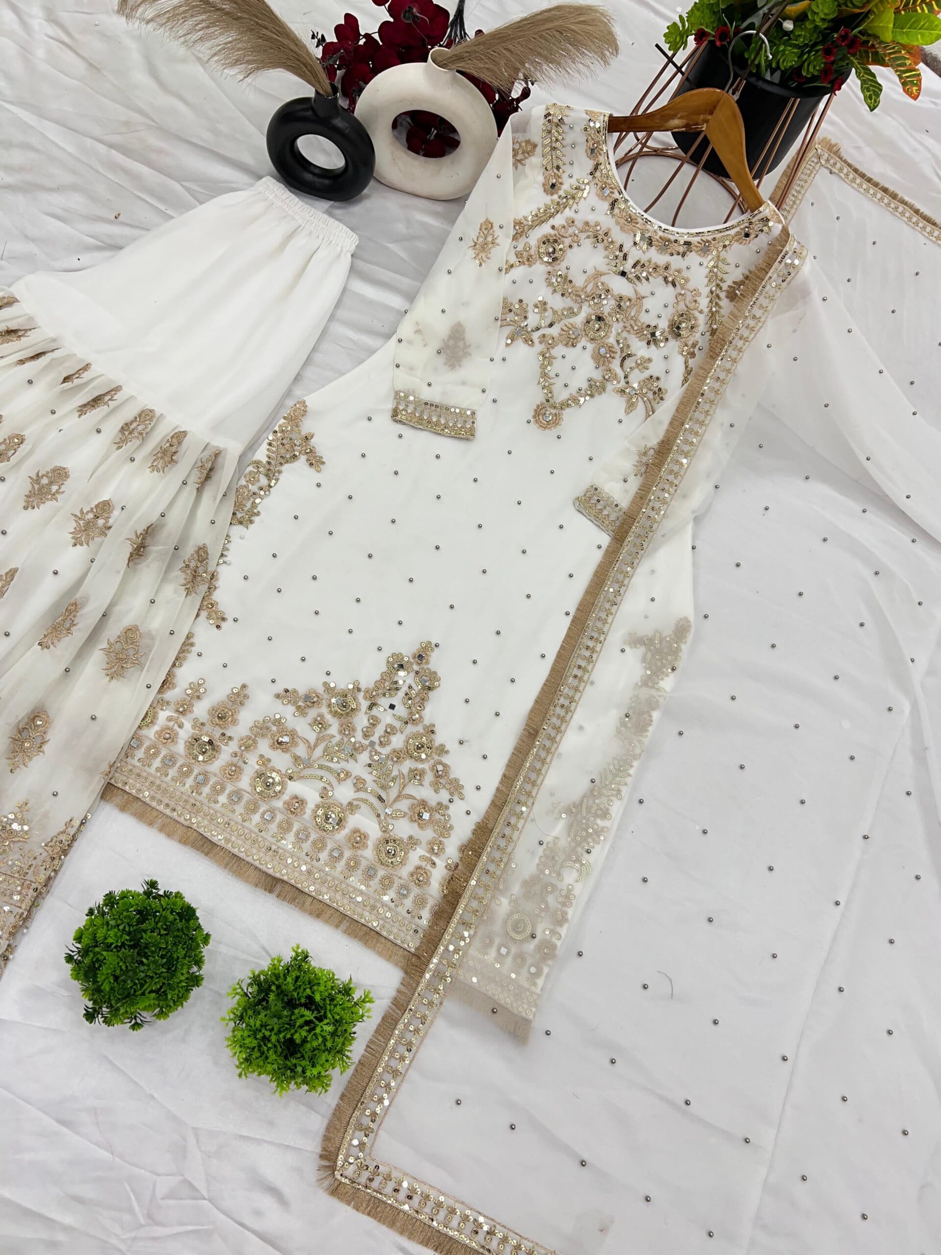 Premium White Pakistani Sharara Suit Replica Fashion