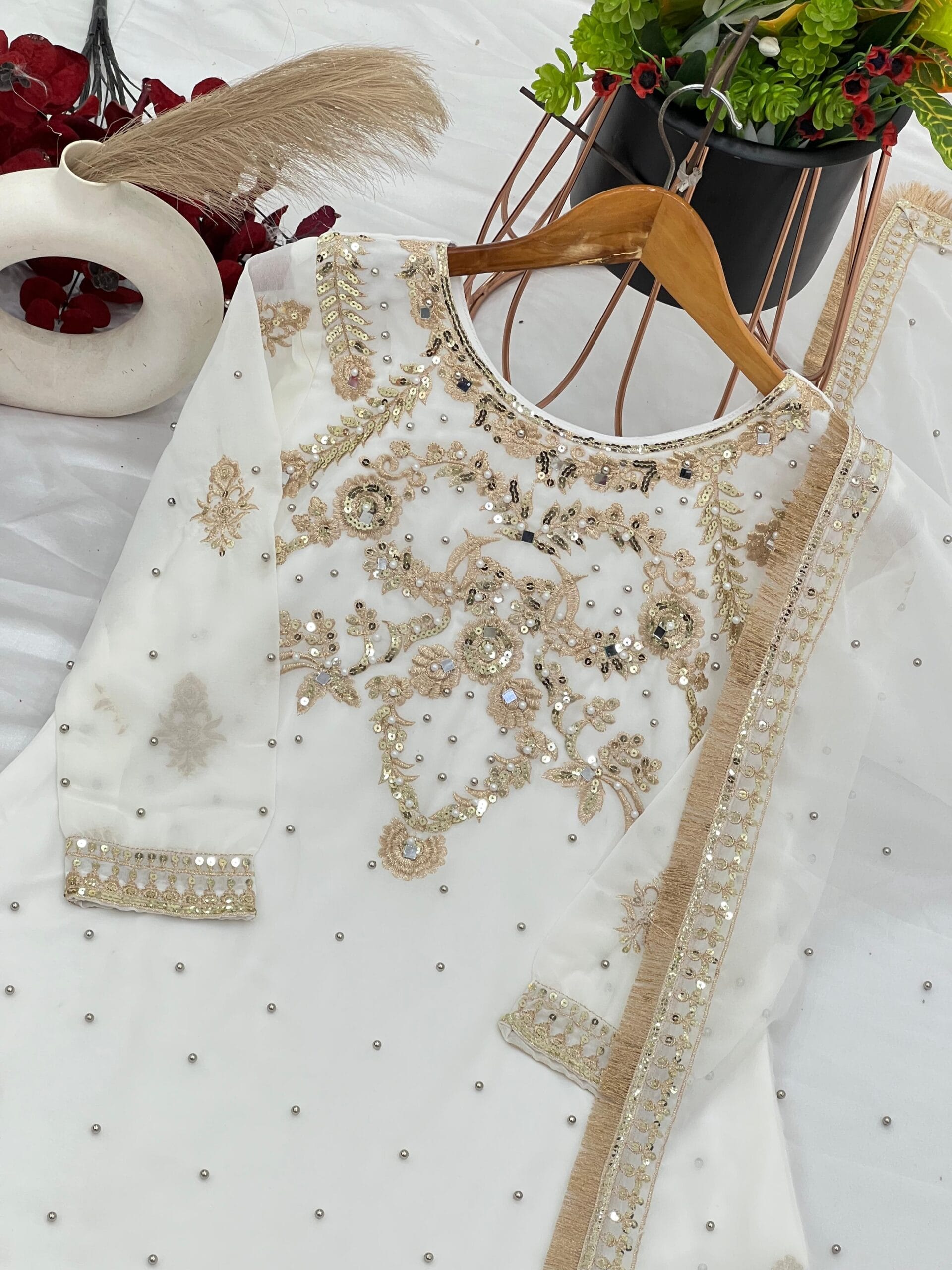 Premium White Pakistani Sharara Suit Replica Fashion