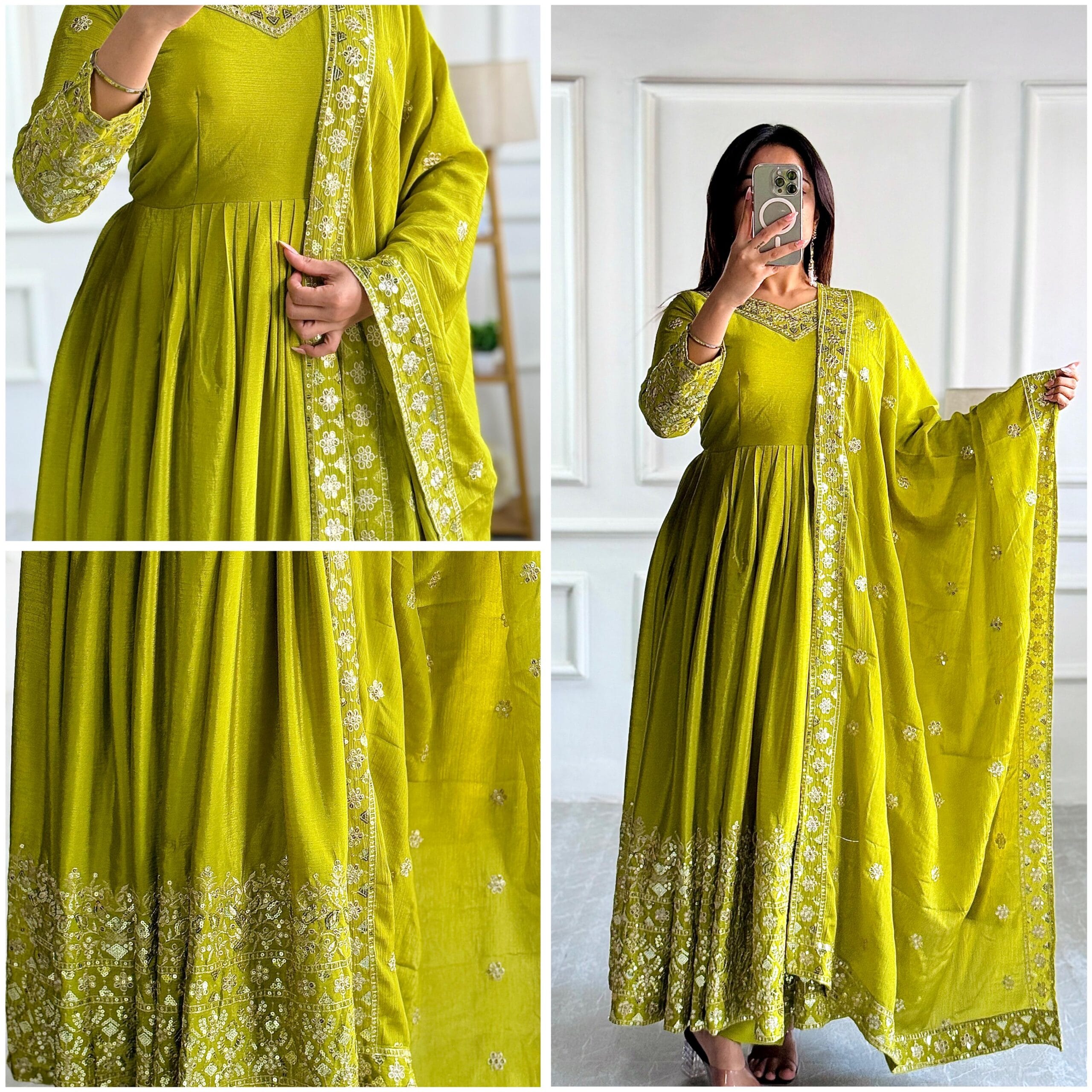 Embellished Green Color Trending Anarkali Gown With Heavy Embroidery Sequence Work