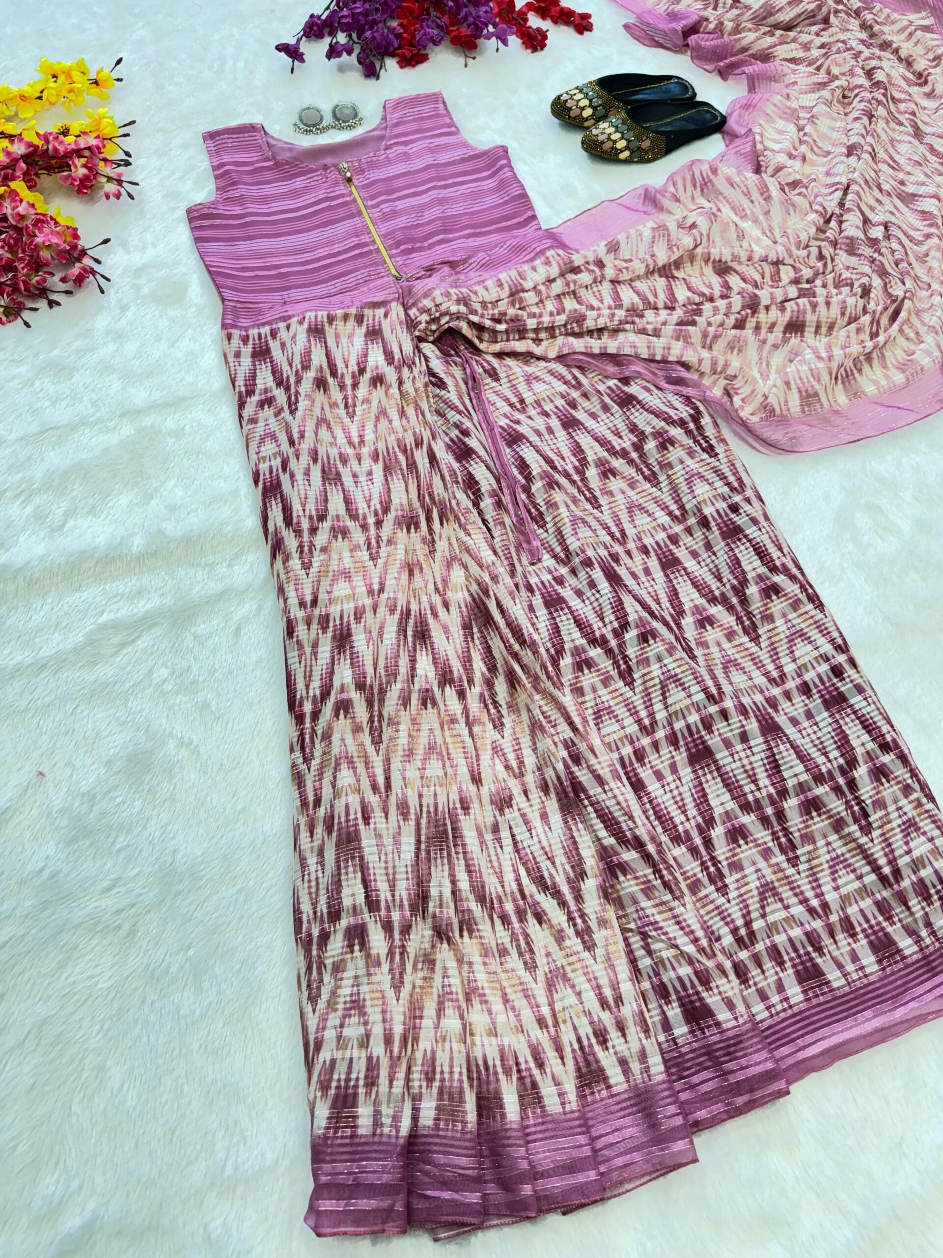 Digital Printed Zip And Go Saree  Gown