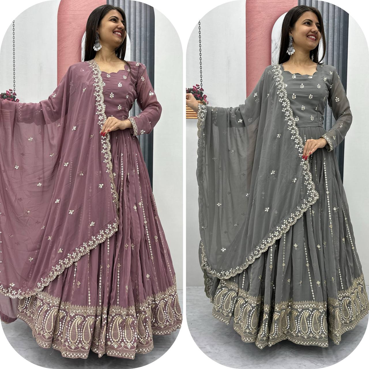 Light Shade Party Wear Georgette Gown With Dupatta