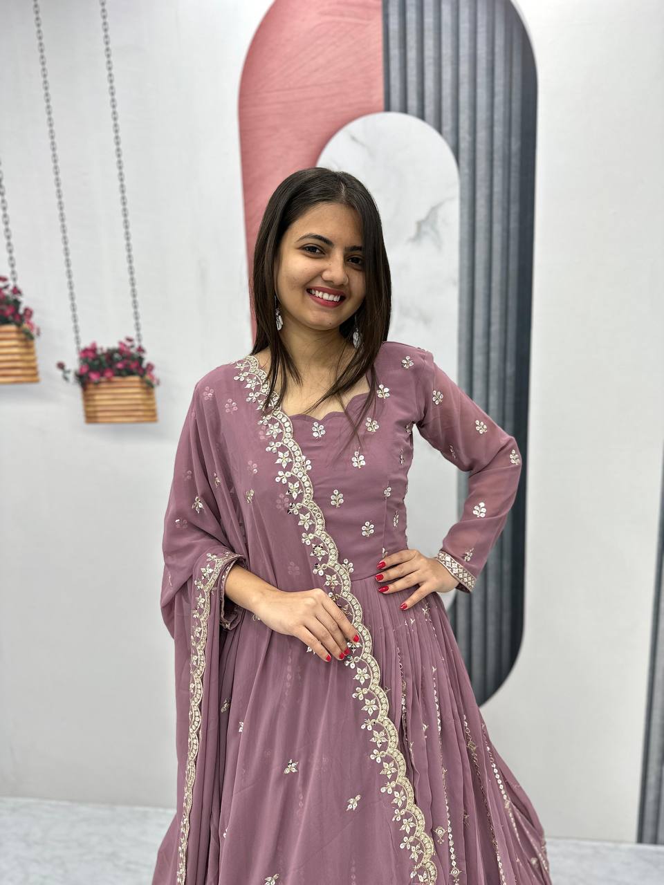 Light Shade Party Wear Georgette Gown With Dupatta