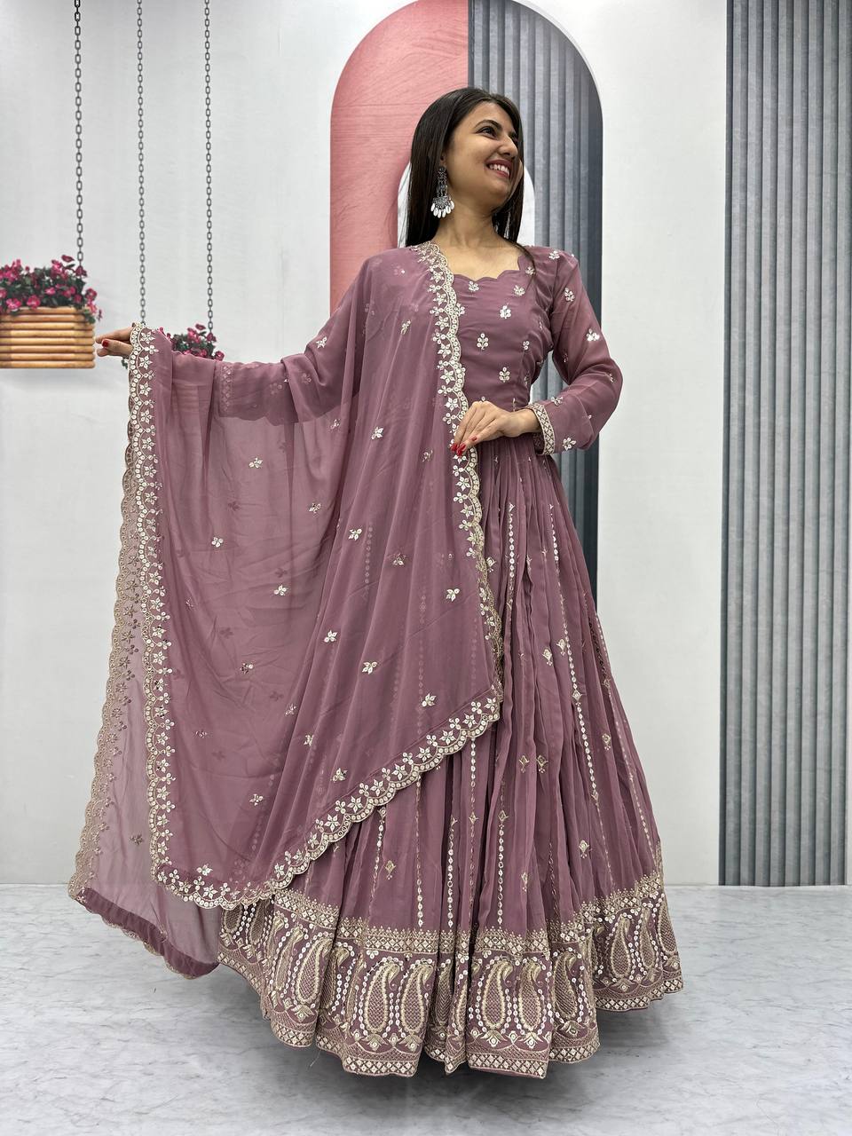 Light Shade Party Wear Georgette Gown With Dupatta