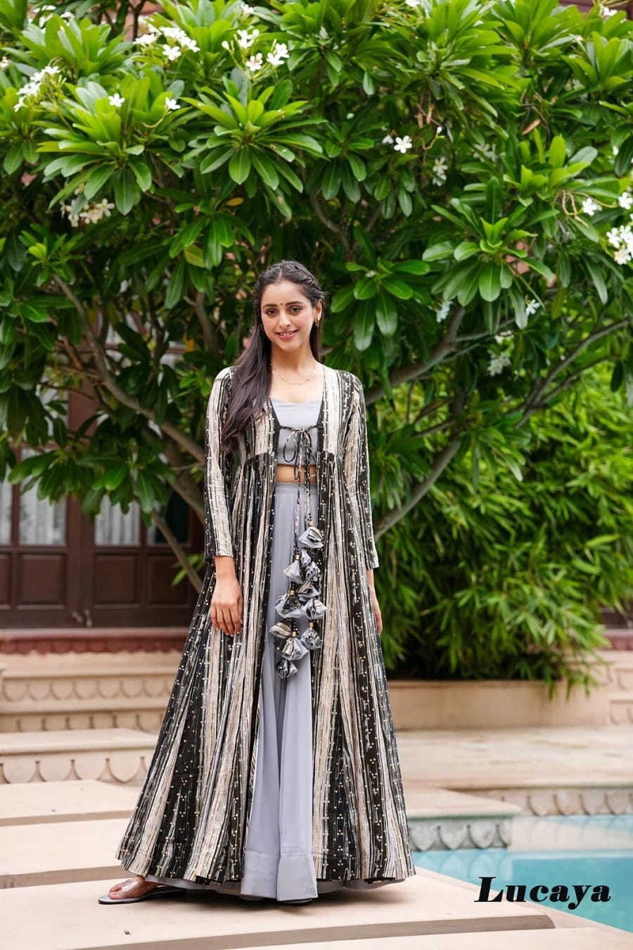 Party Wear Crop Top With Shrug For Girls