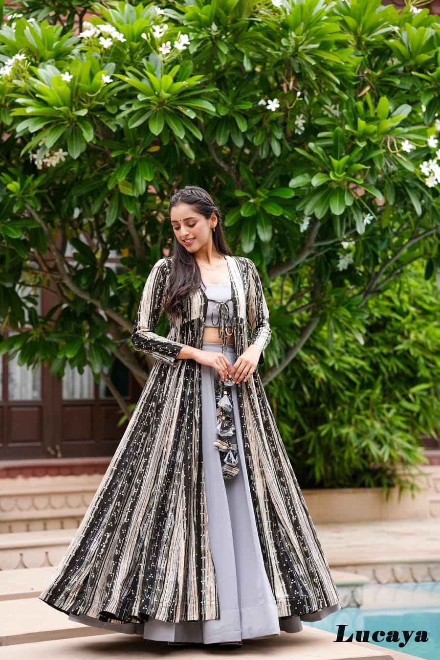 Party Wear Crop Top With Shrug For Girls