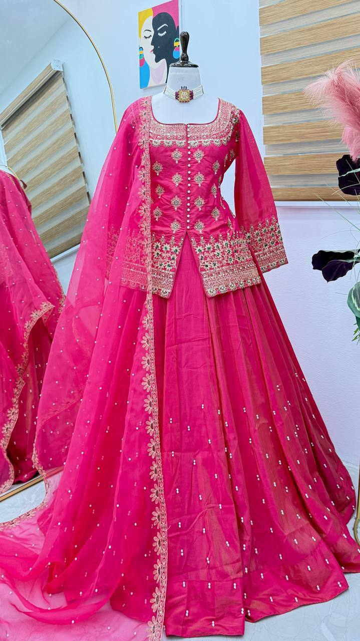 Designer Peplum Top With Lehenga For Wedding